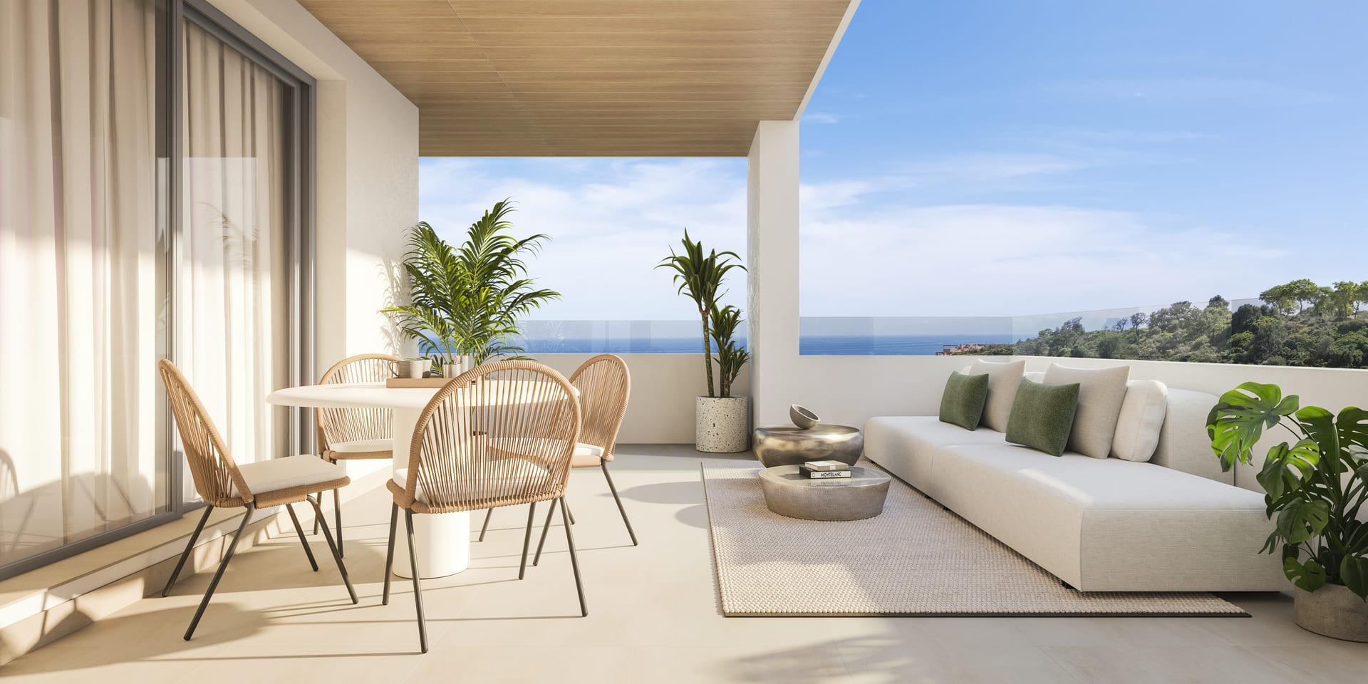 Communal pool area of new-build development, Bahía de las Rocas, Manilva