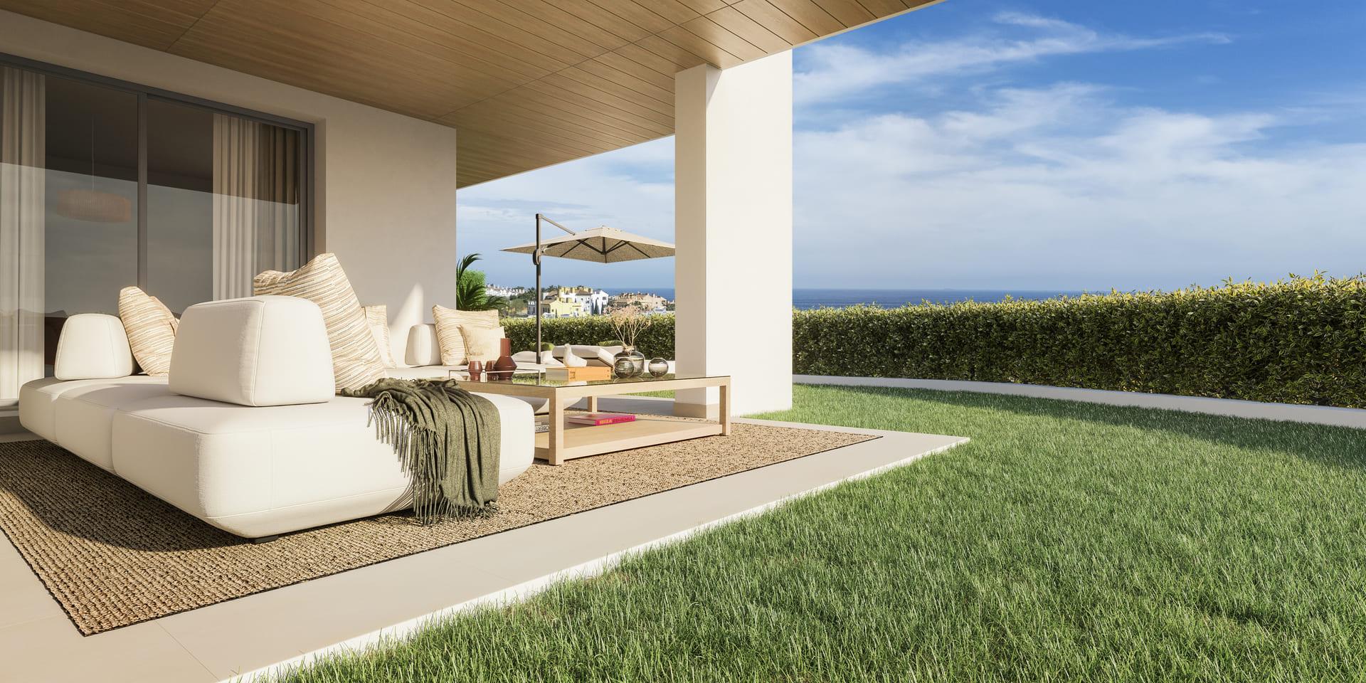 Communal pool area within Aldea Beach development, Manilva