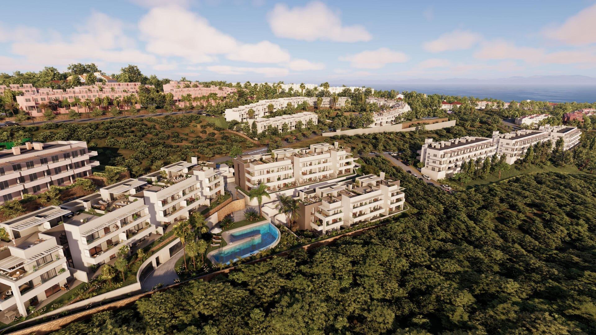 Kitchen worktop and appliances in new-build penthouse, Manilva