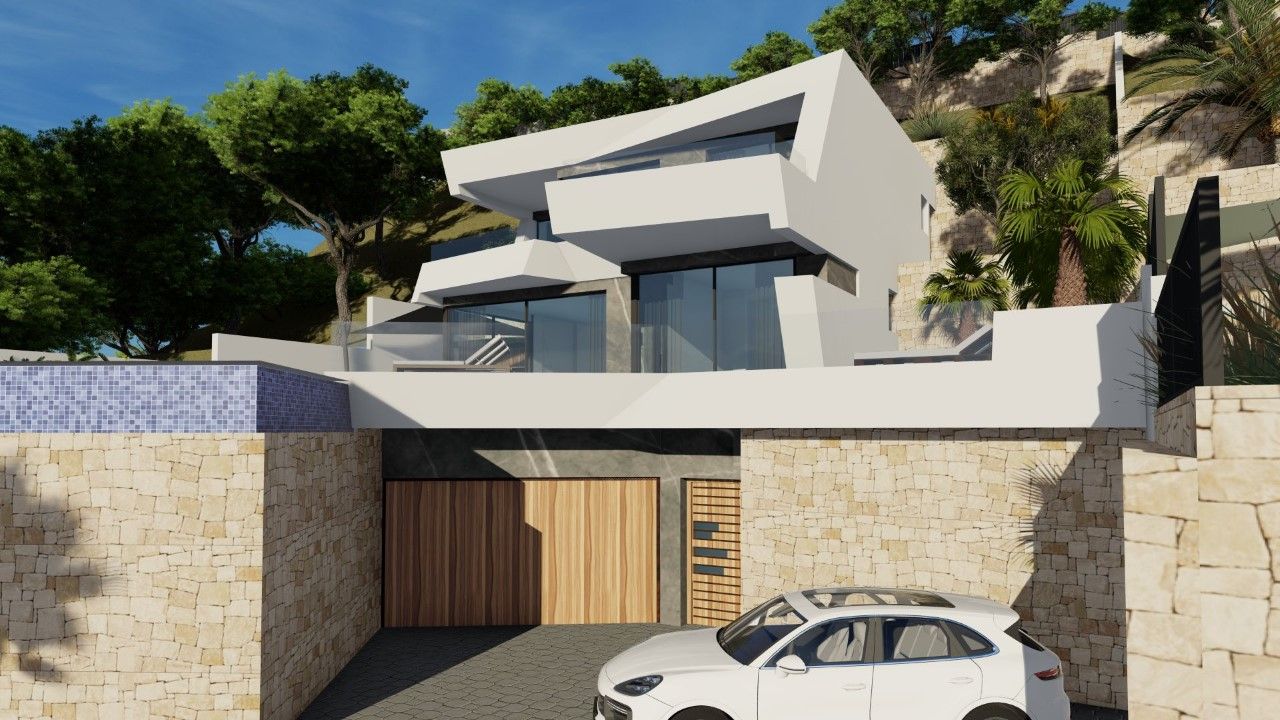 Aerial or street view of new-build villa site in Maryvilla, Calpe