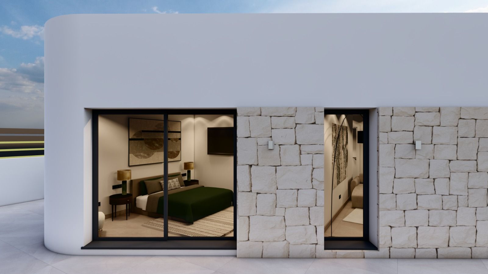Ground-floor bedroom interior, new-build villa, Urbanización Monteazul