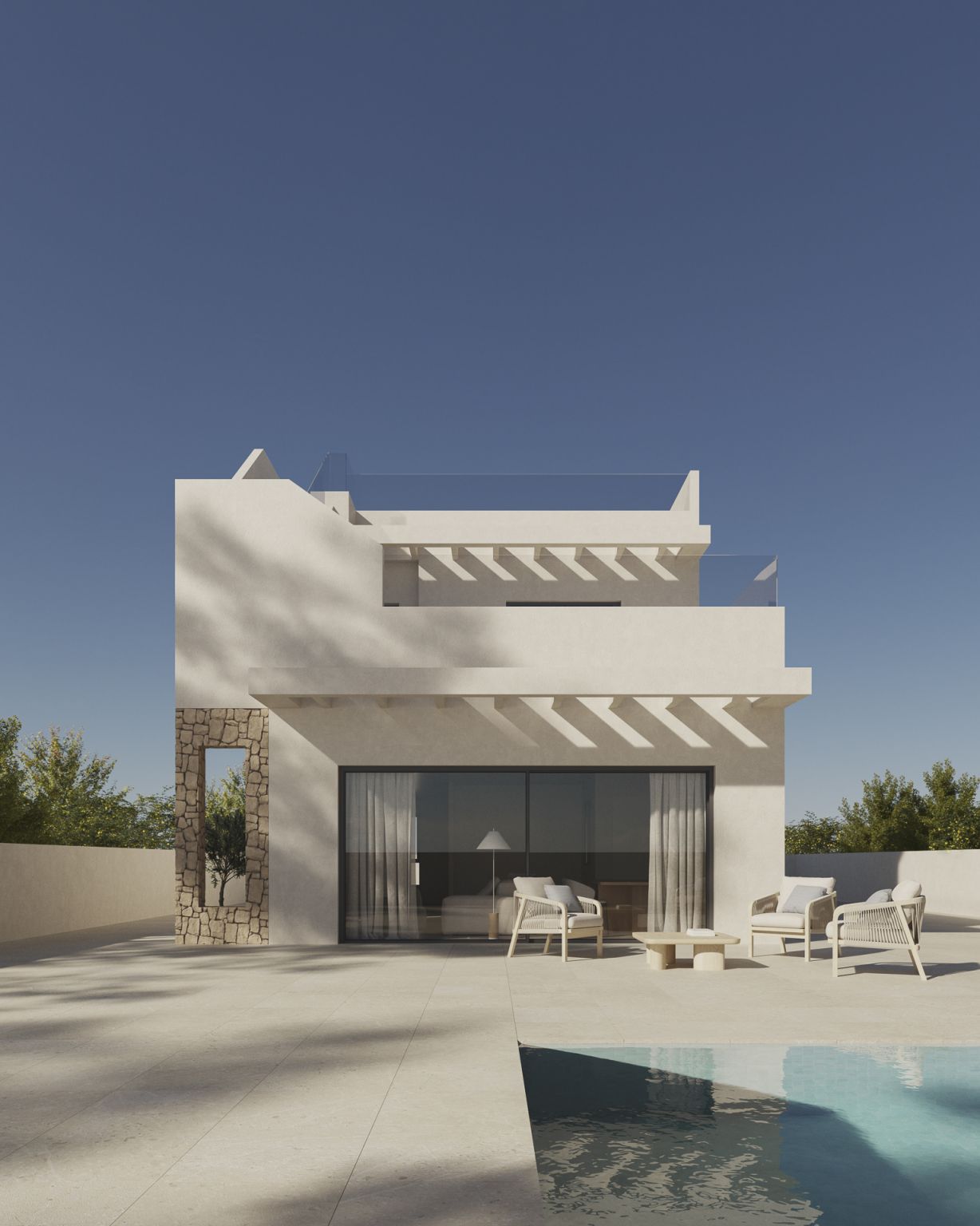 Side elevation of new-build villa on 432 m2 plot, La Alberca