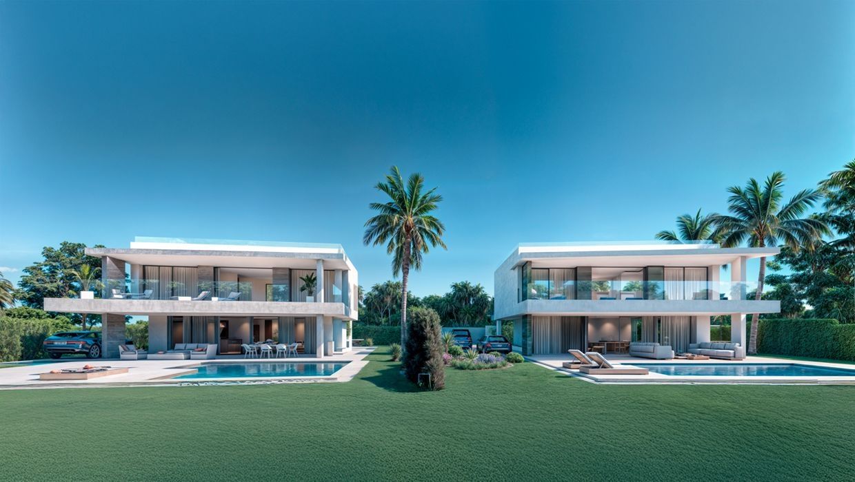 CGI of terrace and pool area, new-build villa, Estepona