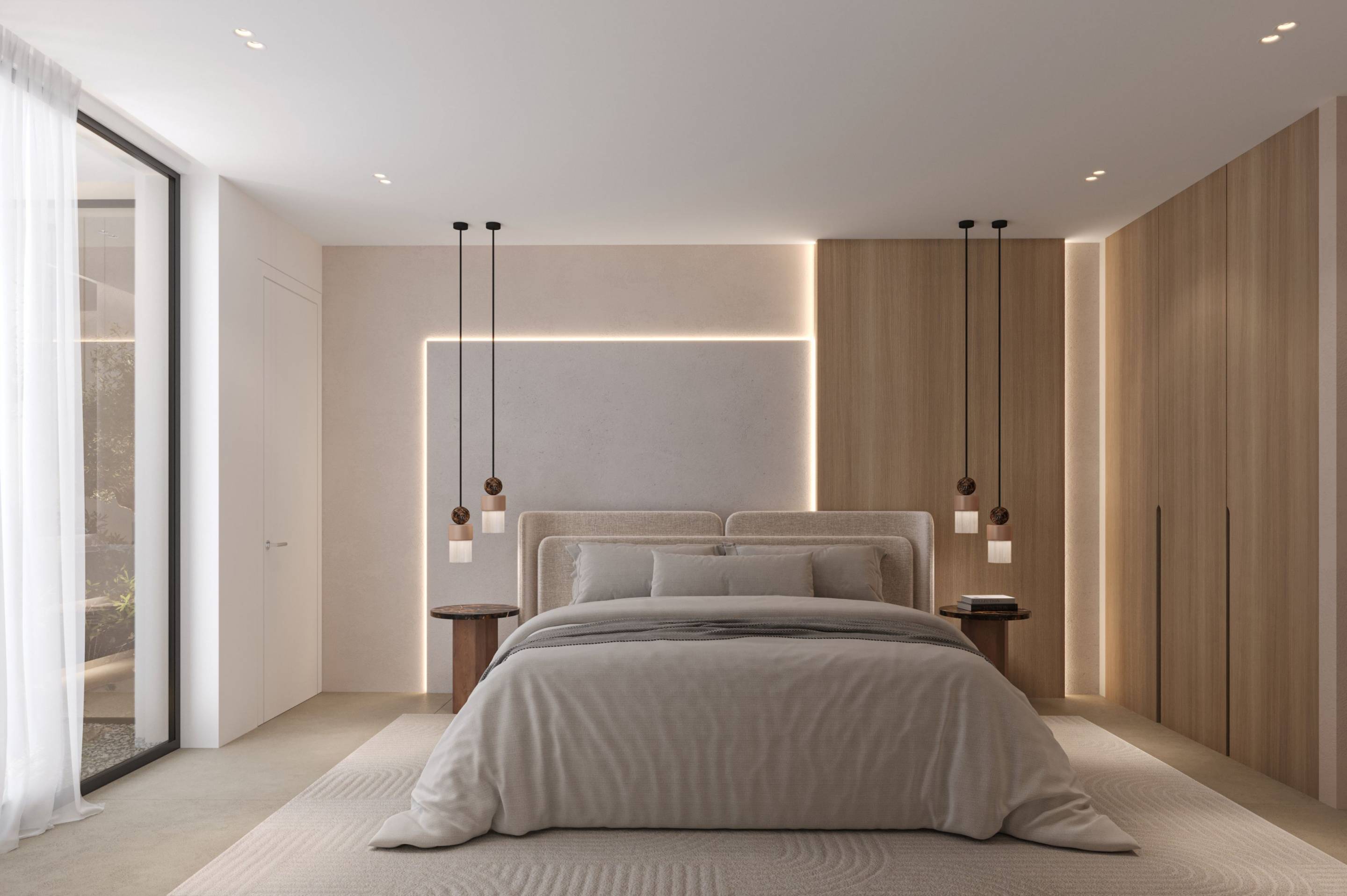 Living room with large windows in new-build villa, Estepona