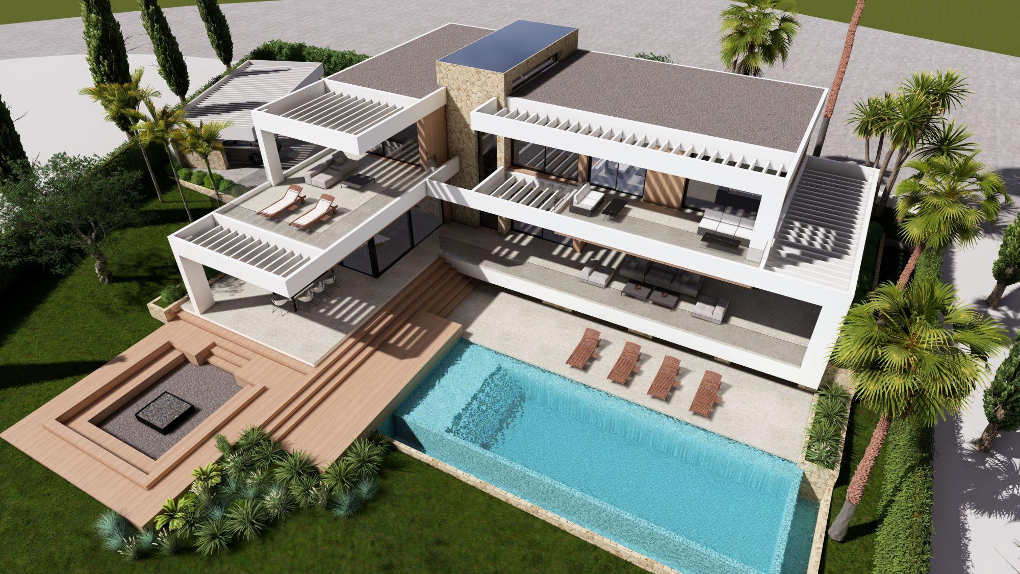 Garden area of new-build villa on 1,403m2 plot, Los Flamingos