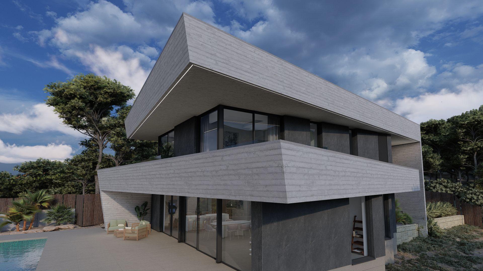 Elevated view of villa and surrounding plot in Altea Hills, Altea