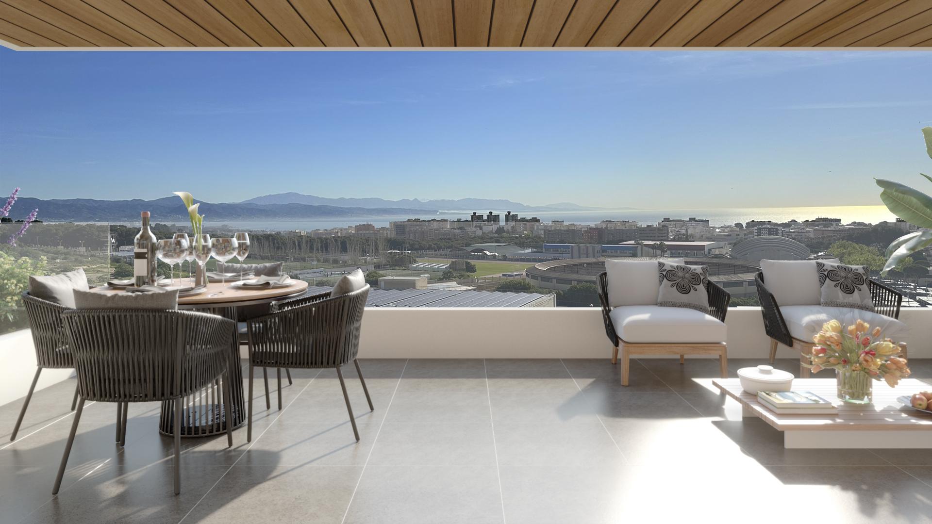 Communal pool area in new-build development, El Saltillo, Torremolinos