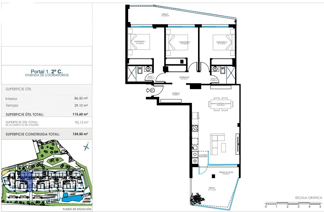 Floor plan of 3-bedroom apartment in new-build development, Montealto, Benalmádena