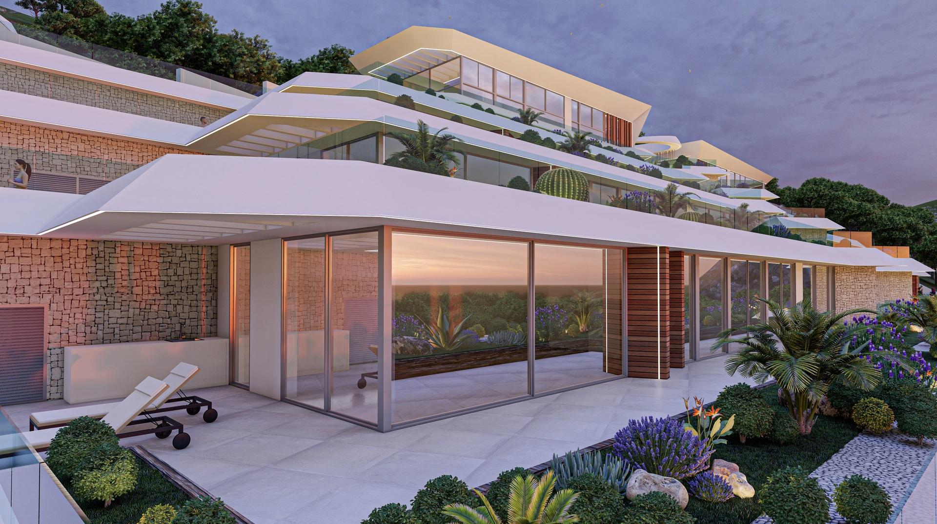 Rear garden of new-build villa in Puerto, Calpe