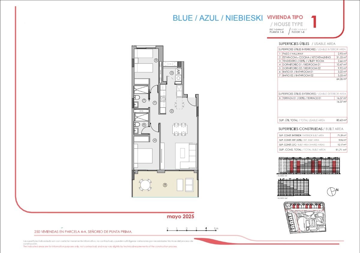 Floor plan of the 2-bedroom apartment in Punta Prima