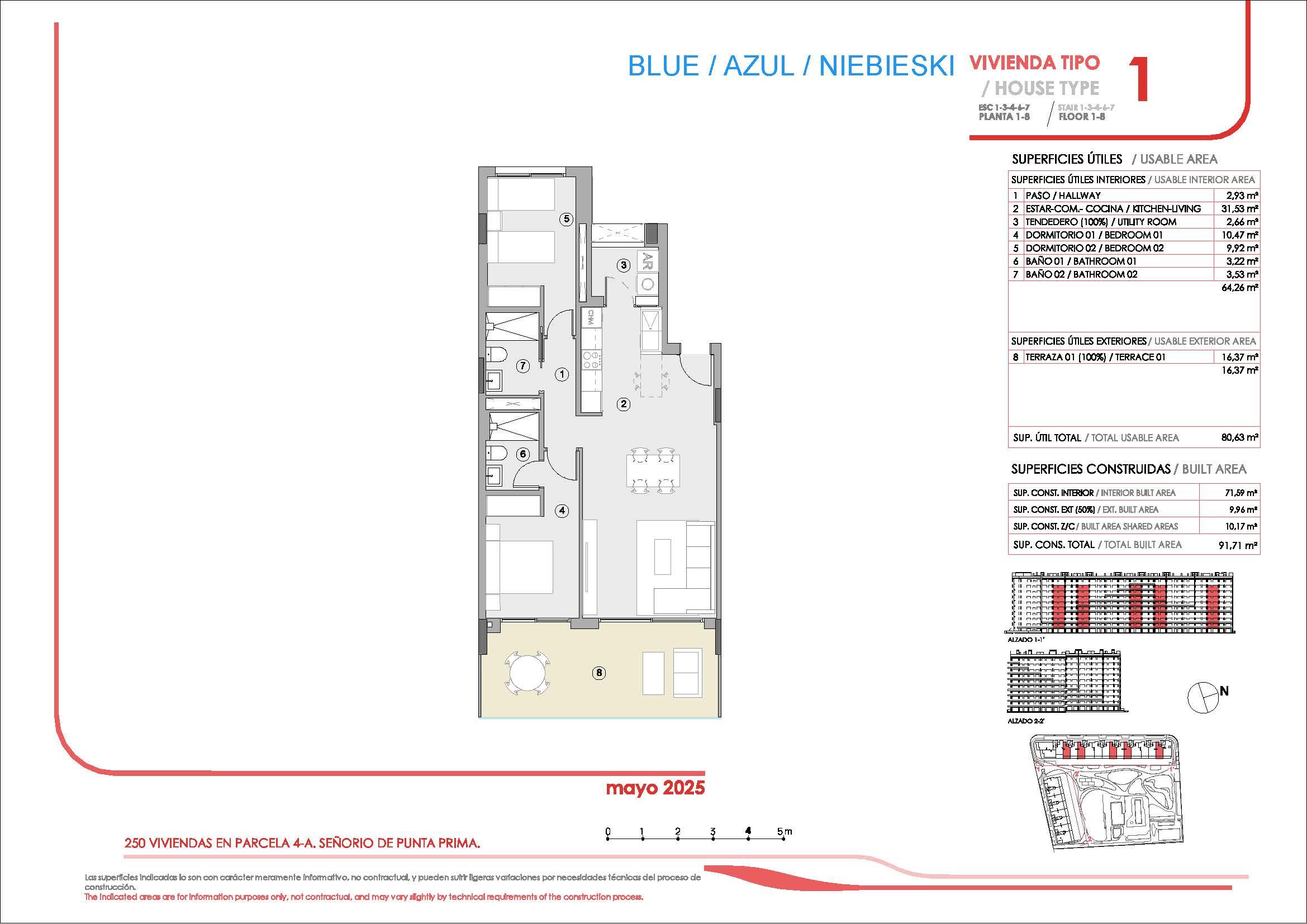 Floor plan of the 2-bedroom apartment in Punta Prima