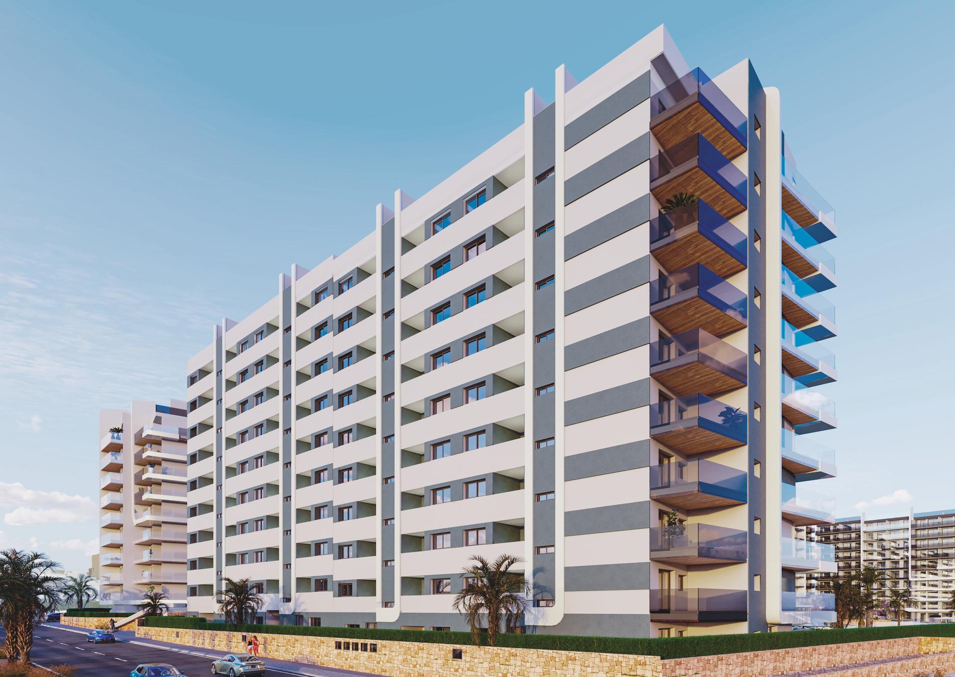 Underground parking area showing allocated spaces, Punta Prima, Torrevieja