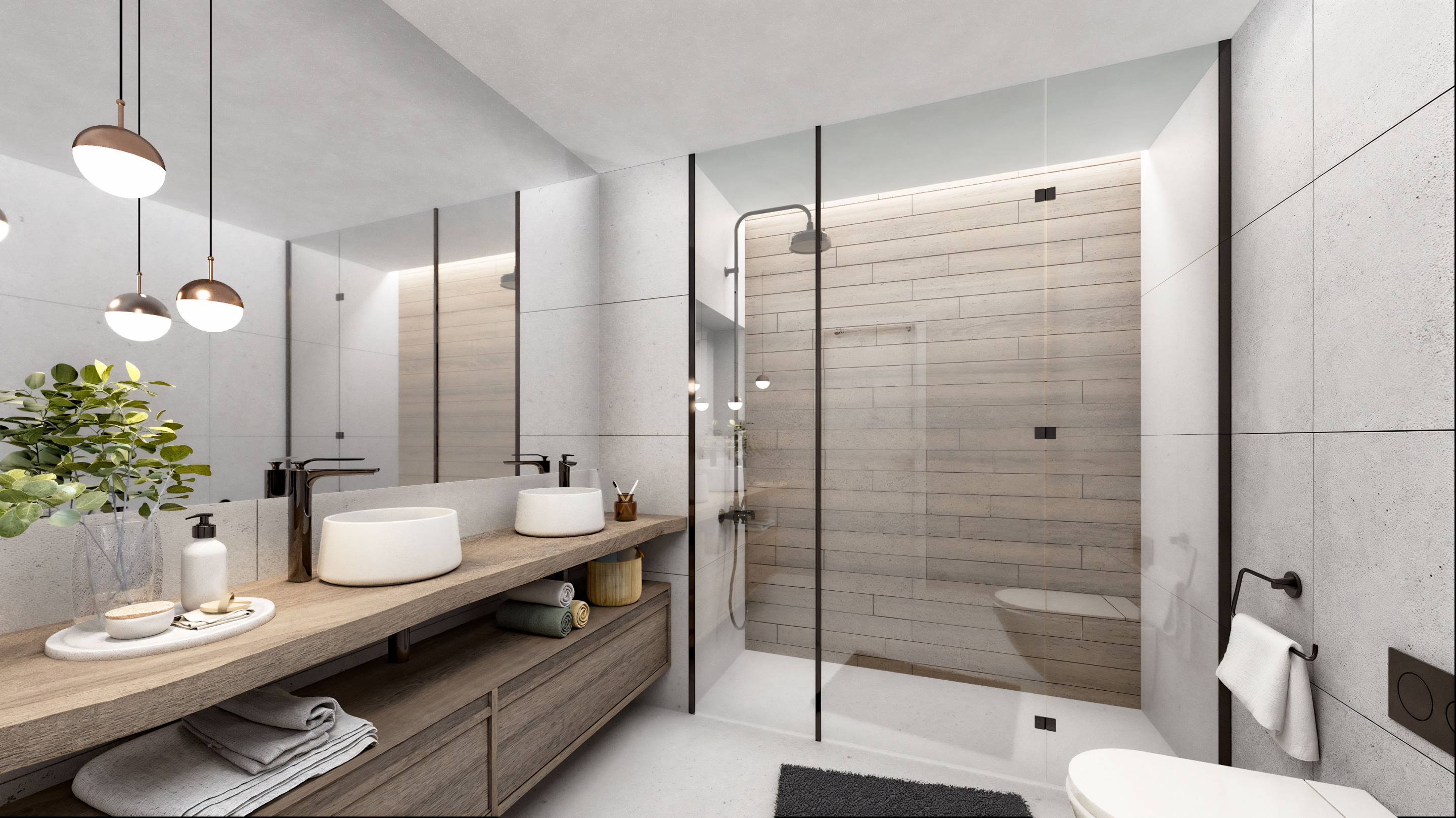 Bathroom with shower enclosure in new-build apartment, Selwo, Estepona