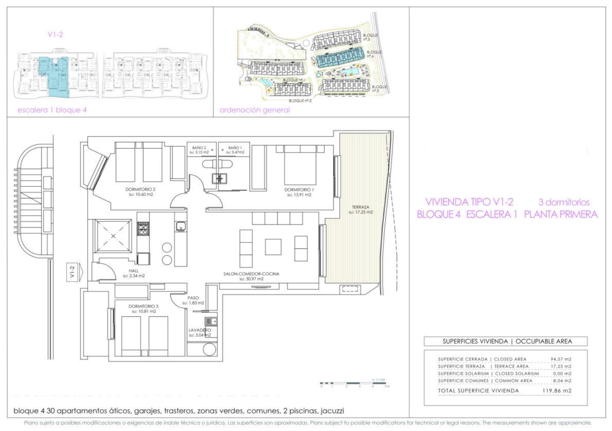 Floor plan of the 3-bedroom apartment in Orihuela Costa