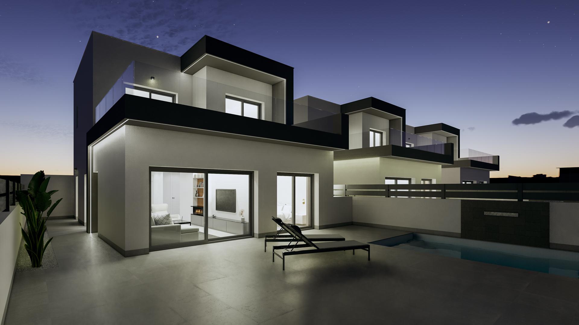 Exterior render and finish of new-build villa, Pueblo 4