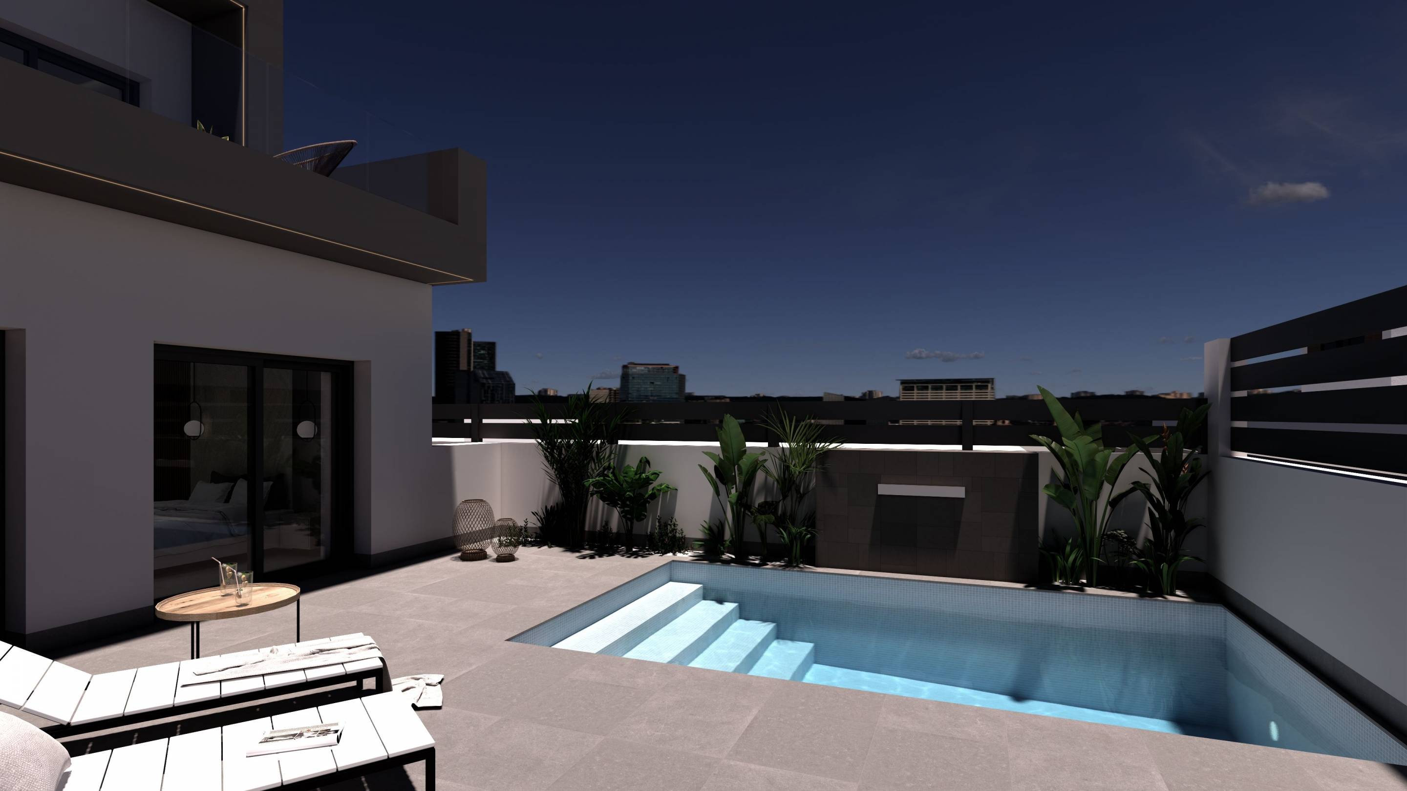 Rear exterior of new-build villa in Pueblo 4, Benijofar