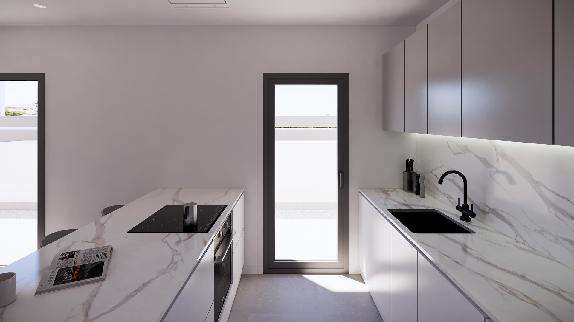 Kitchen worktop and fitted units in 3-bedroom villa, Benijofar