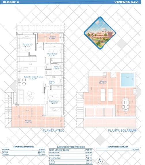 Floor plan of the 3-bedroom apartment in Zona Pueblo