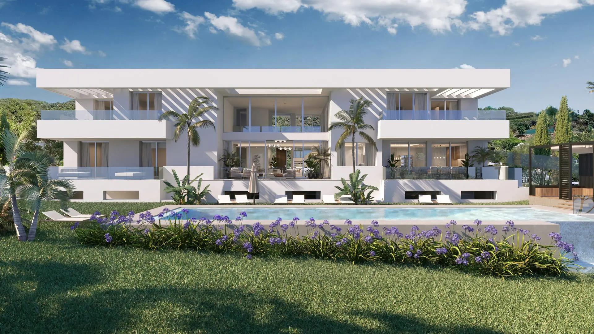 Pool area of new-build villa in Cortés, Benahavis