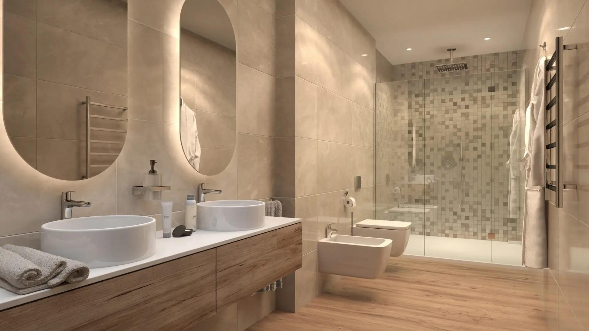 Bathroom with modern fittings in new-build villa, Cortés, Benahavis