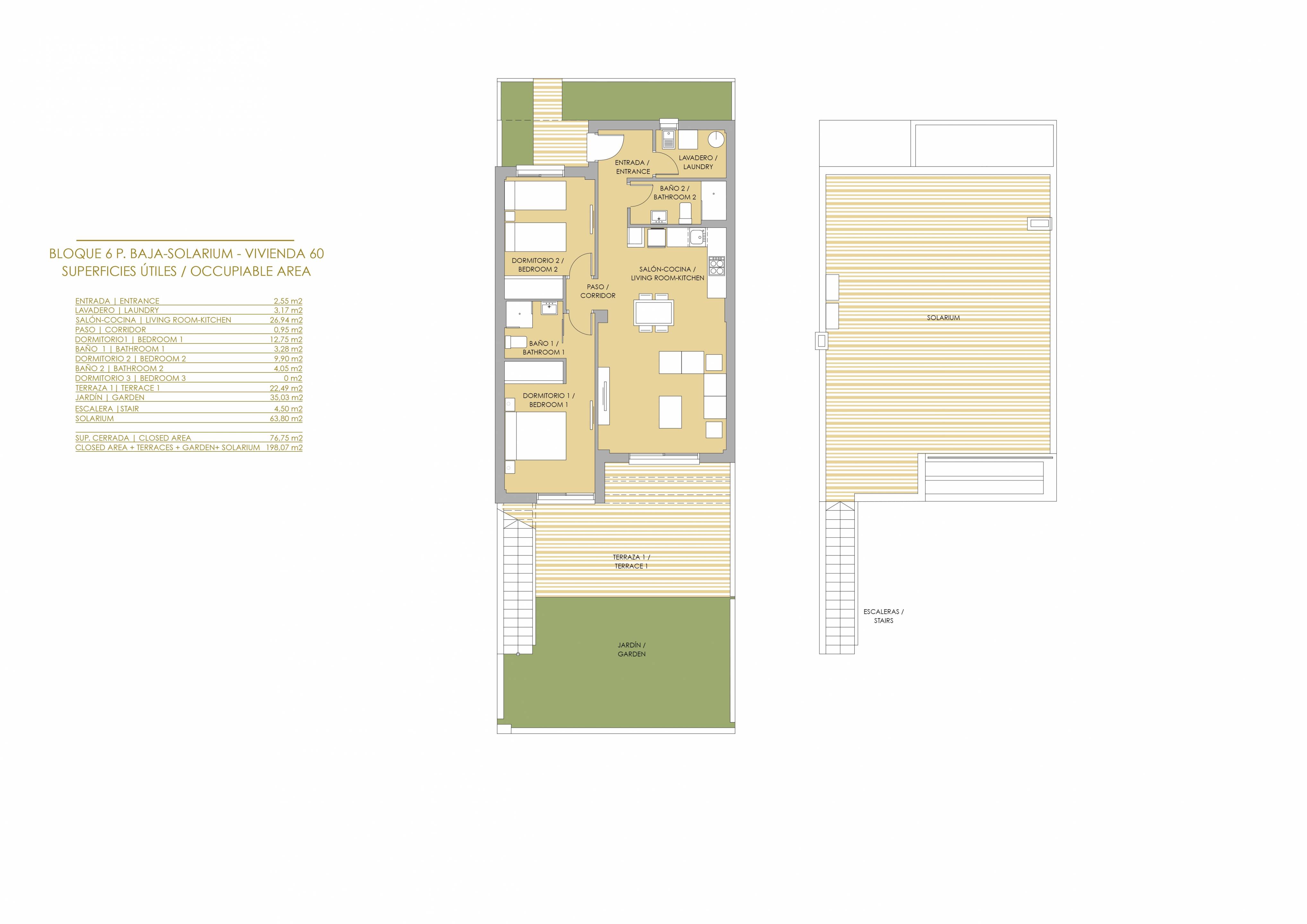 Floor plan of the 2-bedroom apartment in Desamparados-Hurchillo-Torremendo