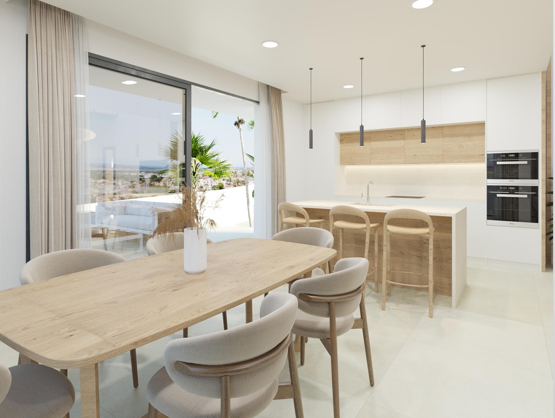 Window detail and natural light in living area, new-build villa