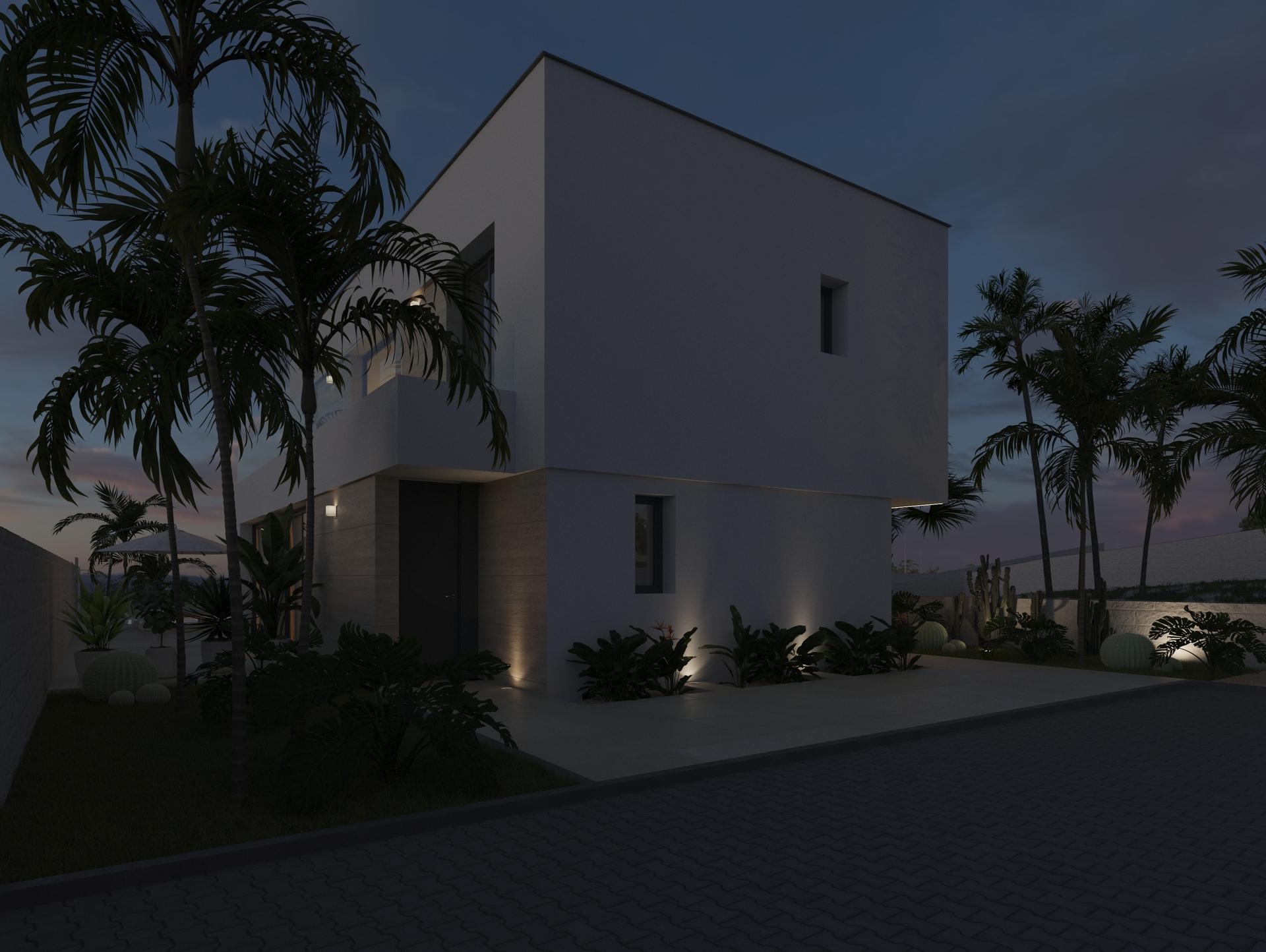 External render and architectural detail, new-build villa, Rojales