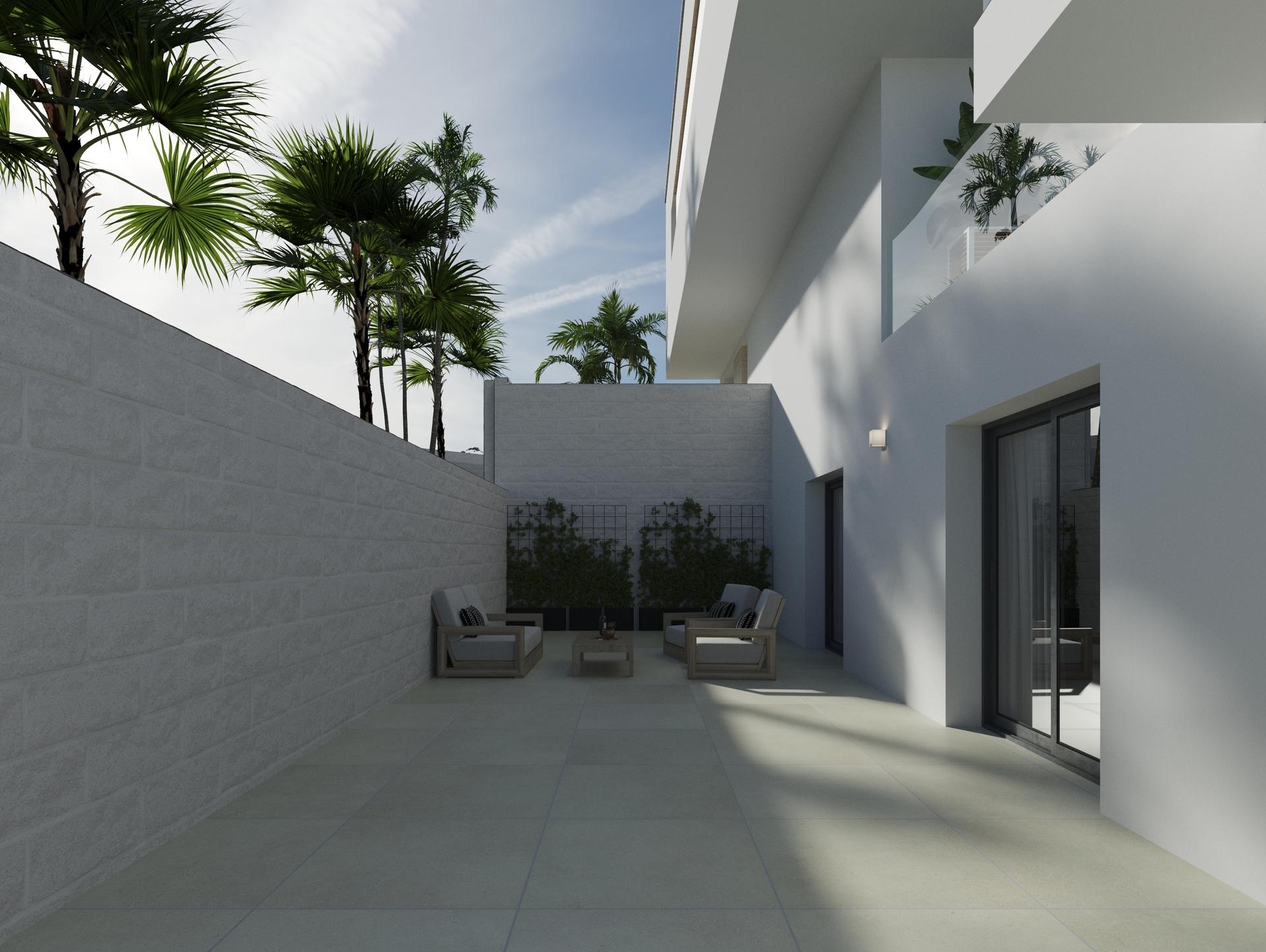 Dusk exterior of villa showing external lighting, Ciudad Quesada