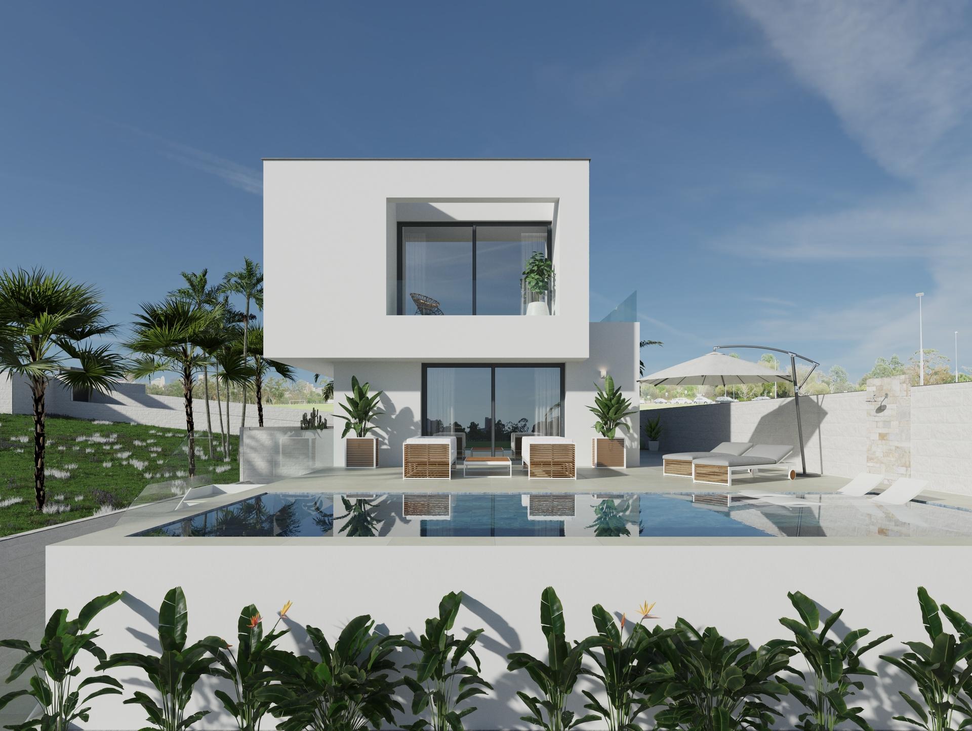 Rear exterior of villa showing outdoor terrace area, Ciudad Quesada, Rojales