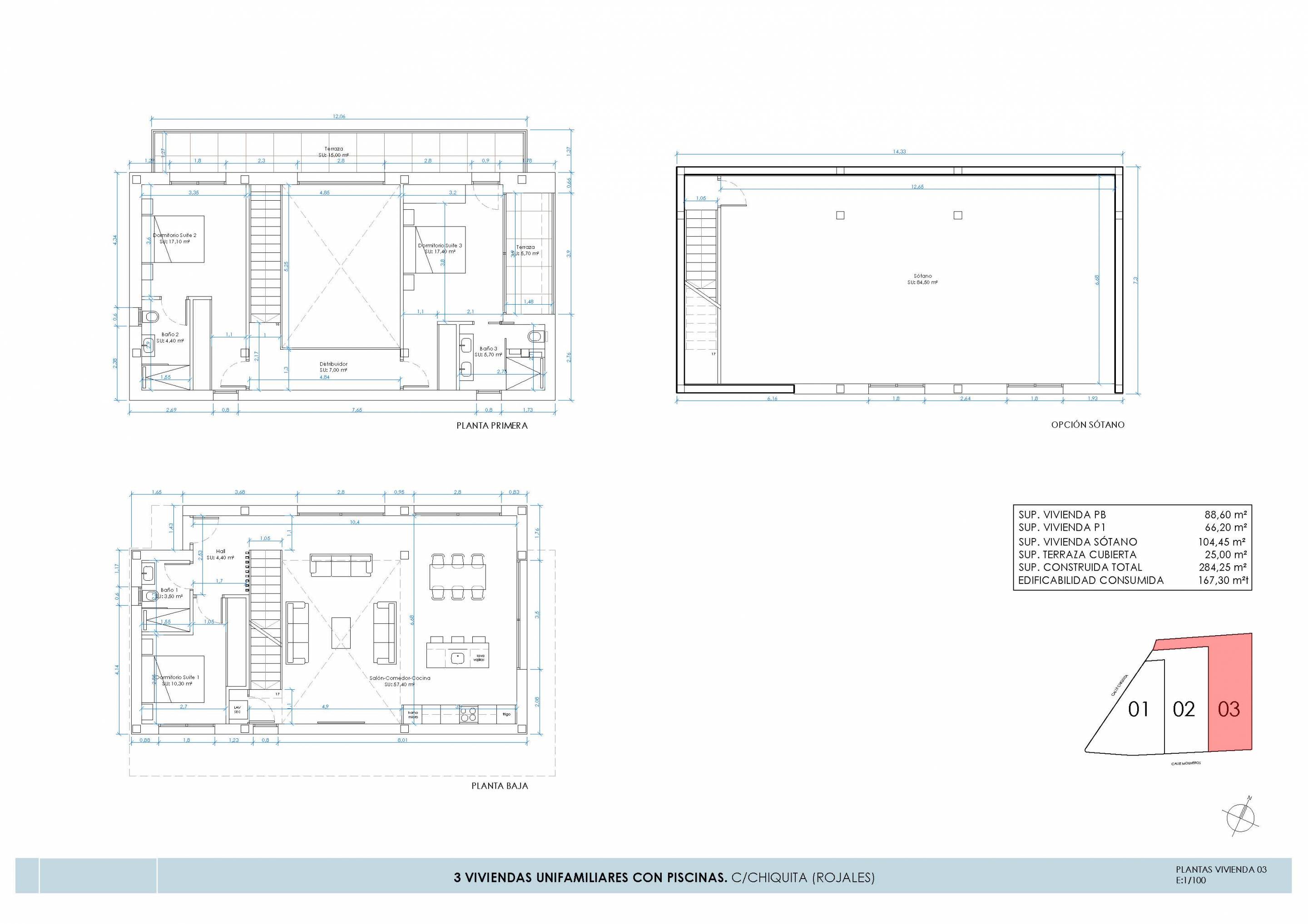 Floor plan of 3-bedroom new-build villa, Ciudad Quesada, Rojales, 284m2