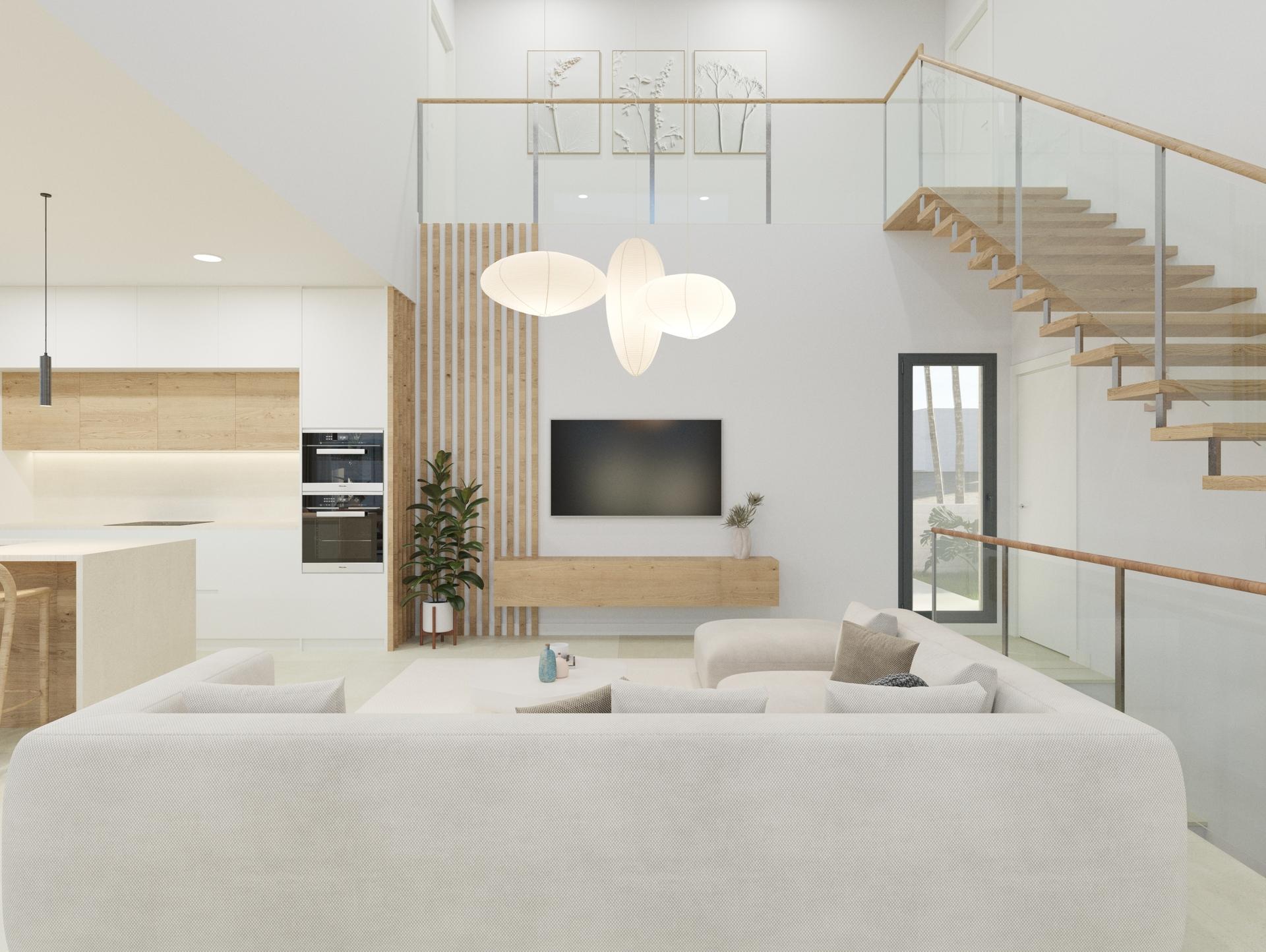 Living room interior with large windows, new-build villa, Ciudad Quesada