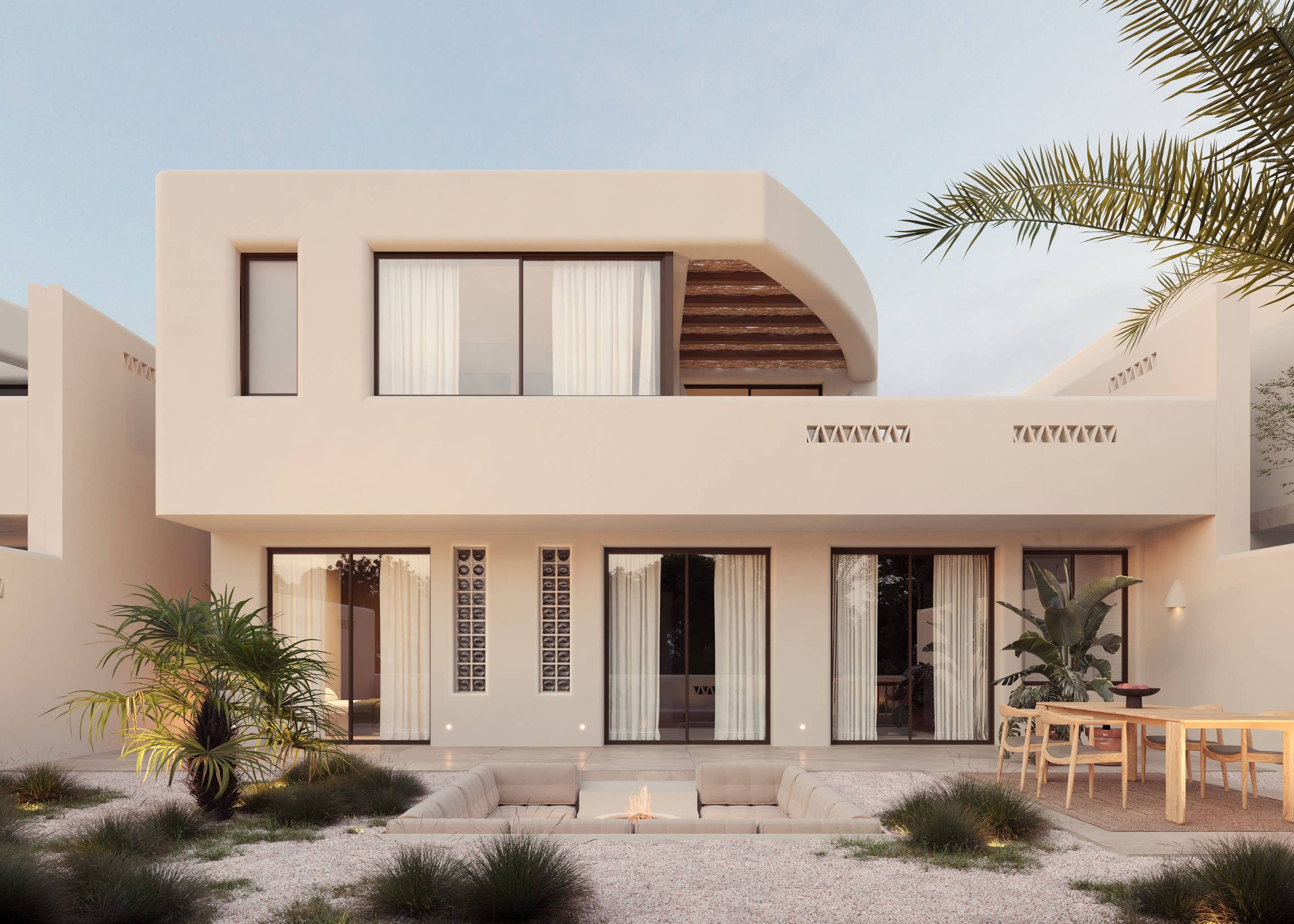 Architectural detail of new-build villa exterior, Algorfa