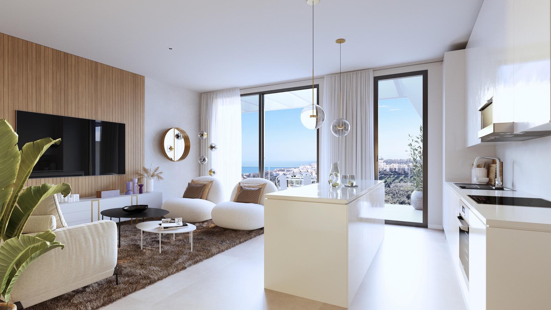 Building exterior of new-build apartment development, La Cala de Mijas