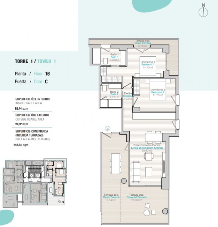 Floor plan of the 2-bedroom apartment in Ifach