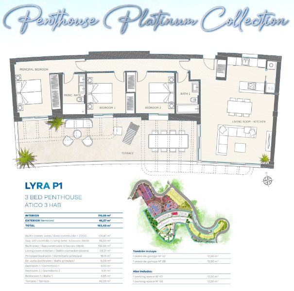 Floor plan of 3-bedroom penthouse in La Cala de Mijas, Mijas
