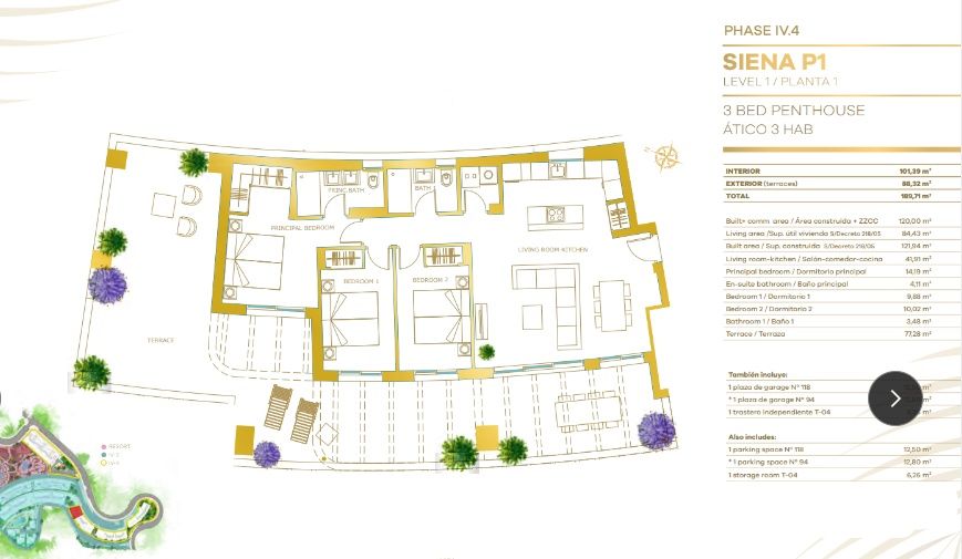 Floor plan of 3-bedroom penthouse in La Cala de Mijas, 120m2
