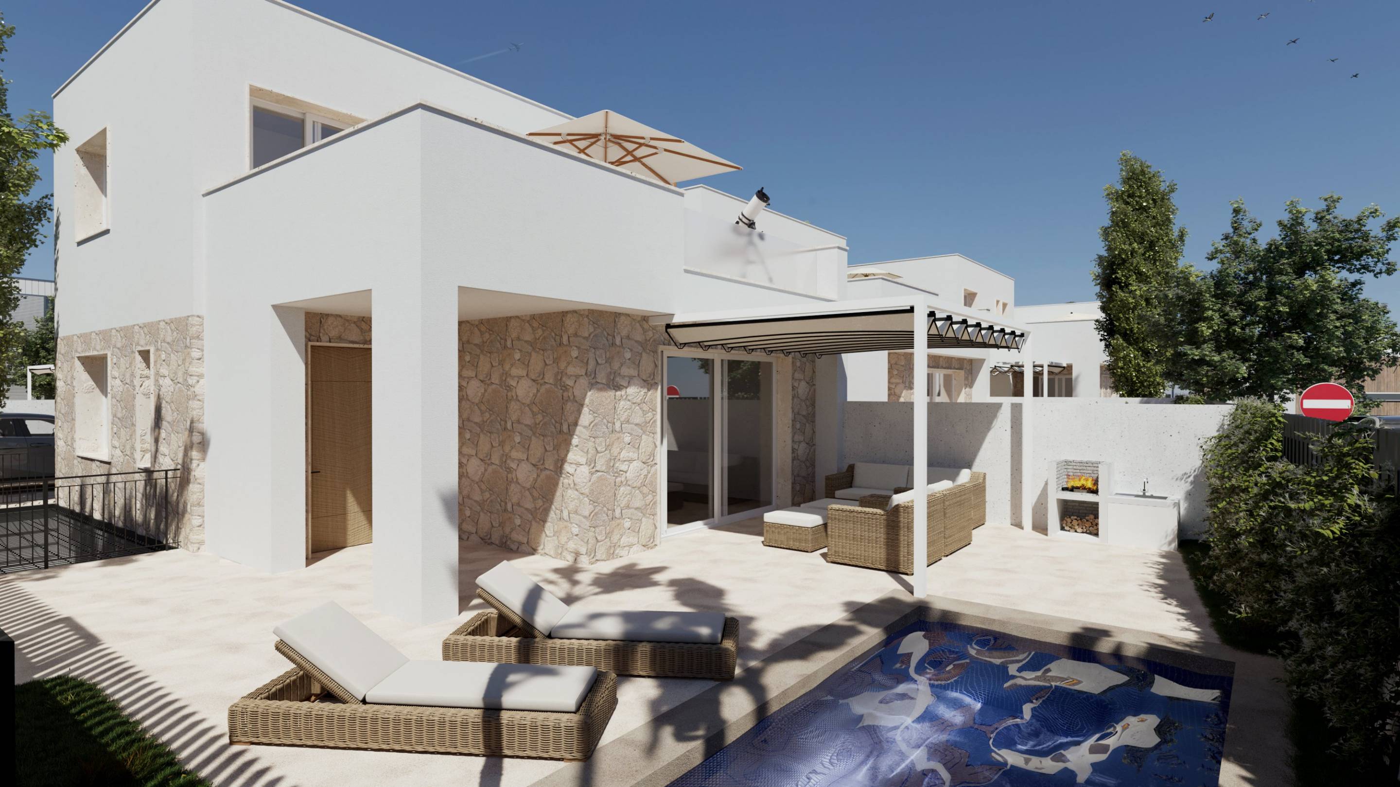 Side elevation of new-build villa on 218m2 plot, Pueblo 6