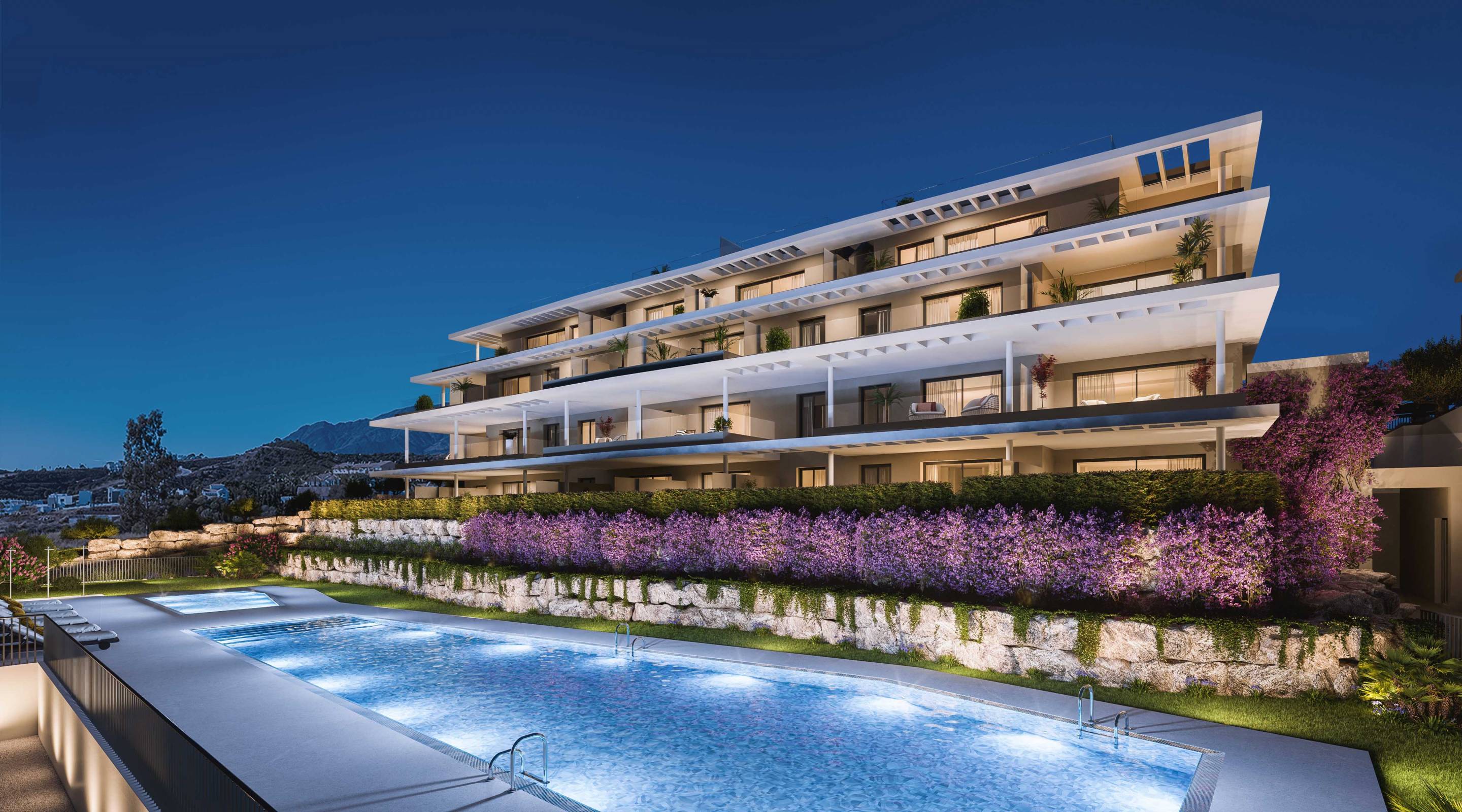 Living room with windows in 3-bedroom apartment, La Concha-Resina Golf, Estepona