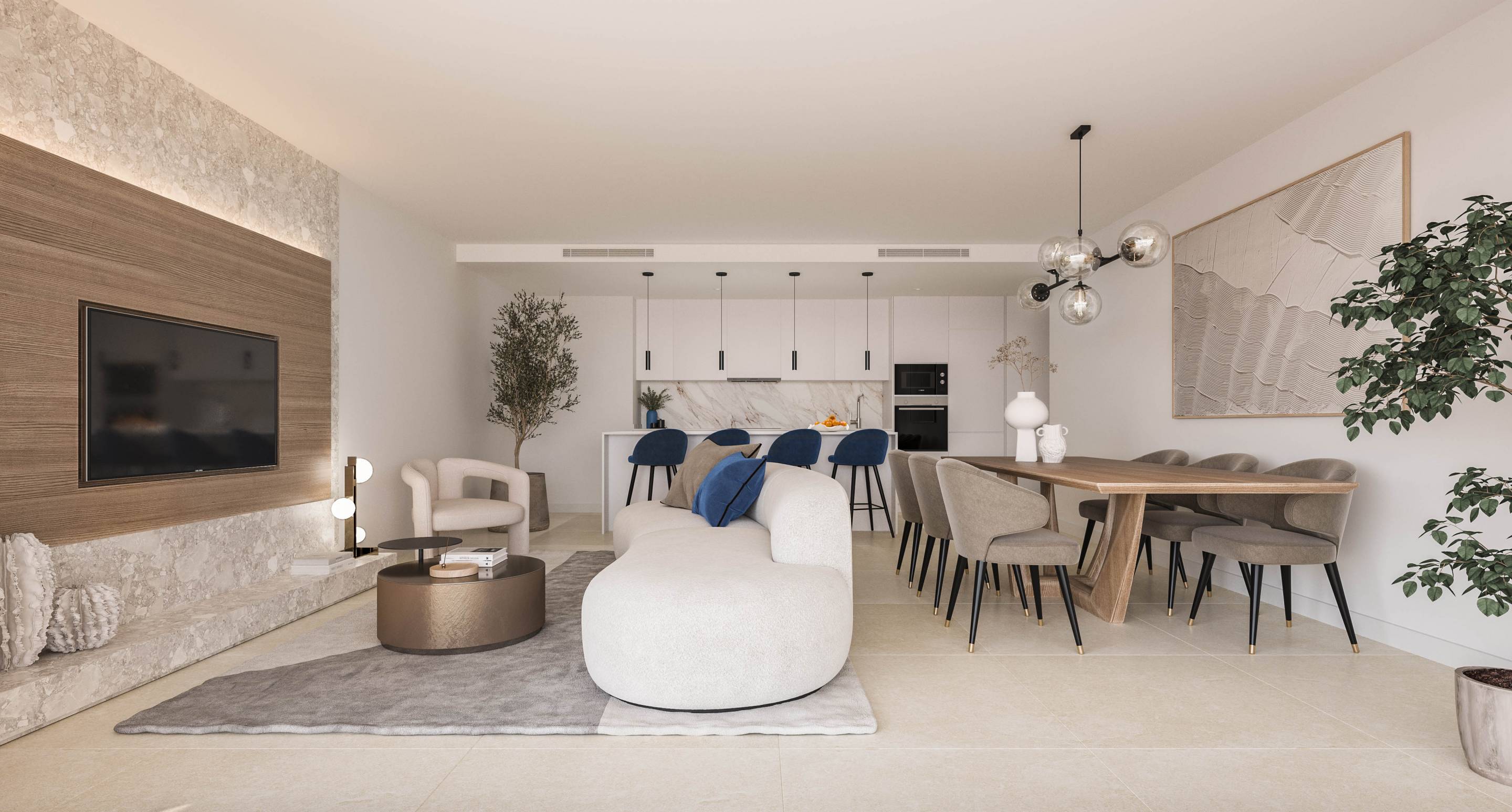Dining area adjacent to kitchen, new-build apartment, La Concha-Resina Golf