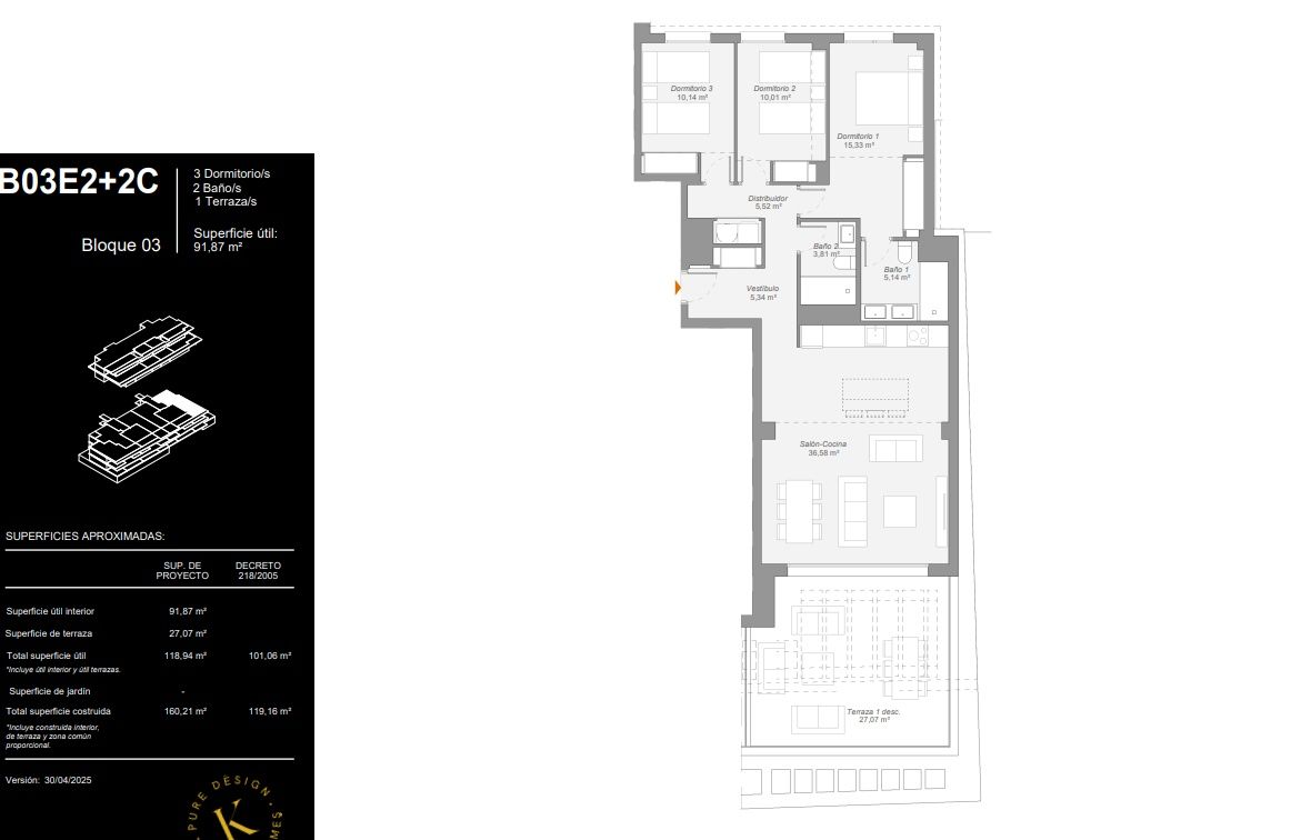 Floor plan of 3-bedroom apartment on second floor, La Concha-Resina Golf, Estepona