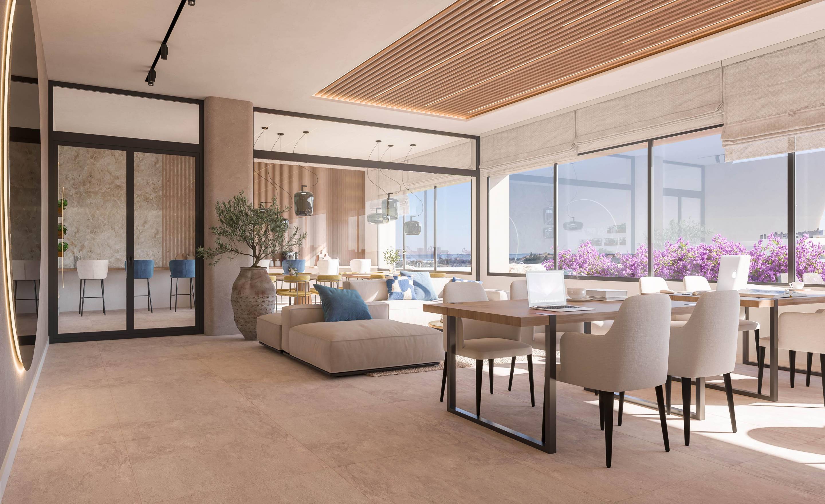 Pool terrace area, new-build development, La Concha-Resina Golf, Estepona