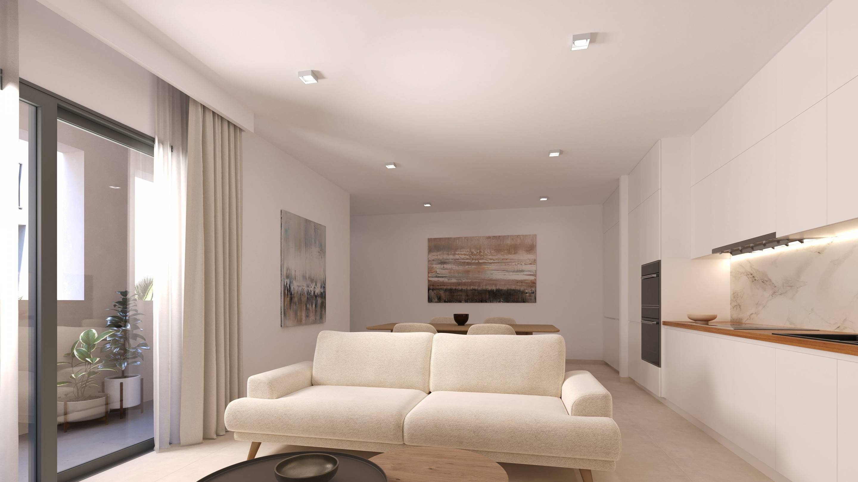 Living area in 2-bedroom apartment, Pueblo 9