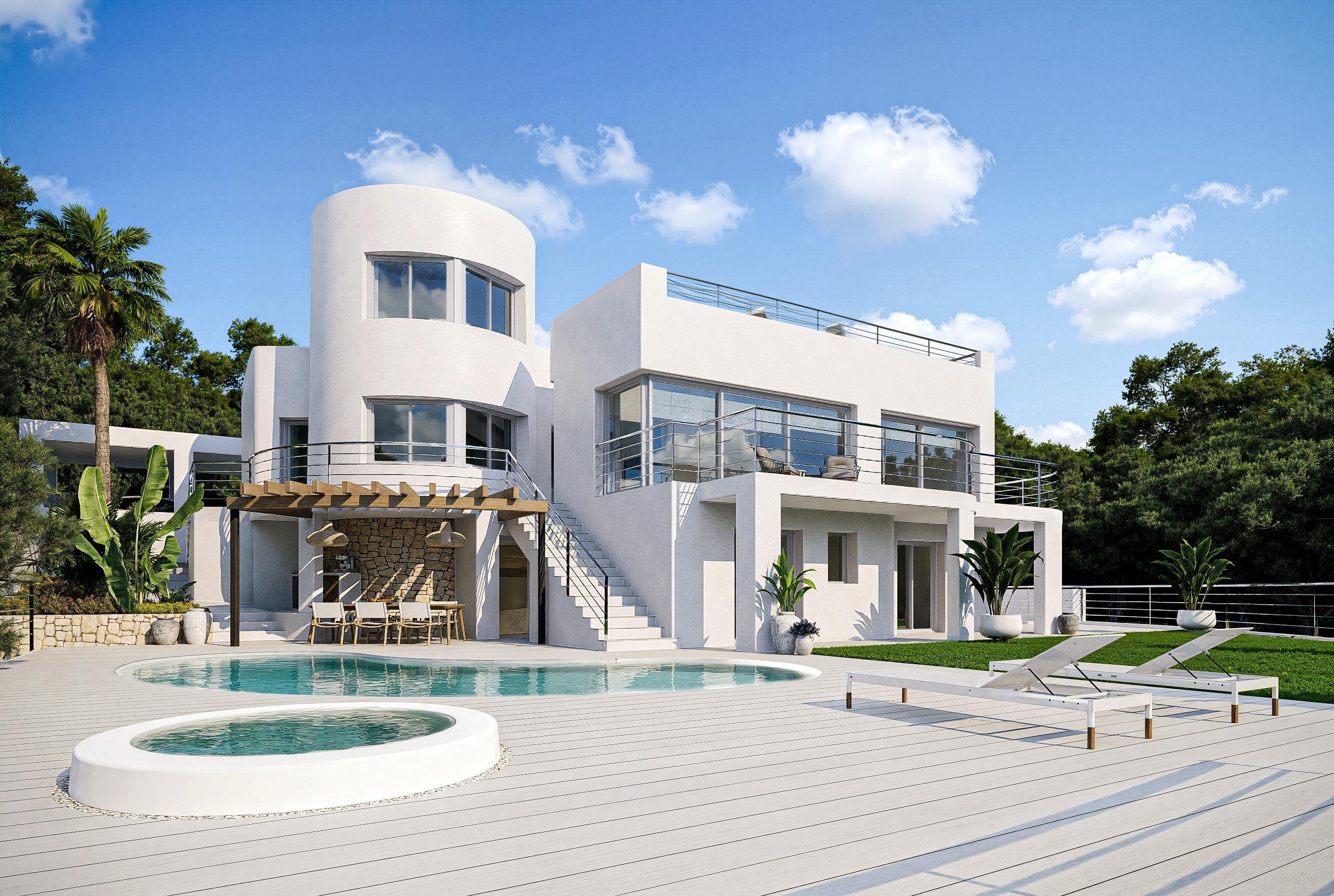 Rear terrace and outdoor dining area, new-build villa, Altea Hills