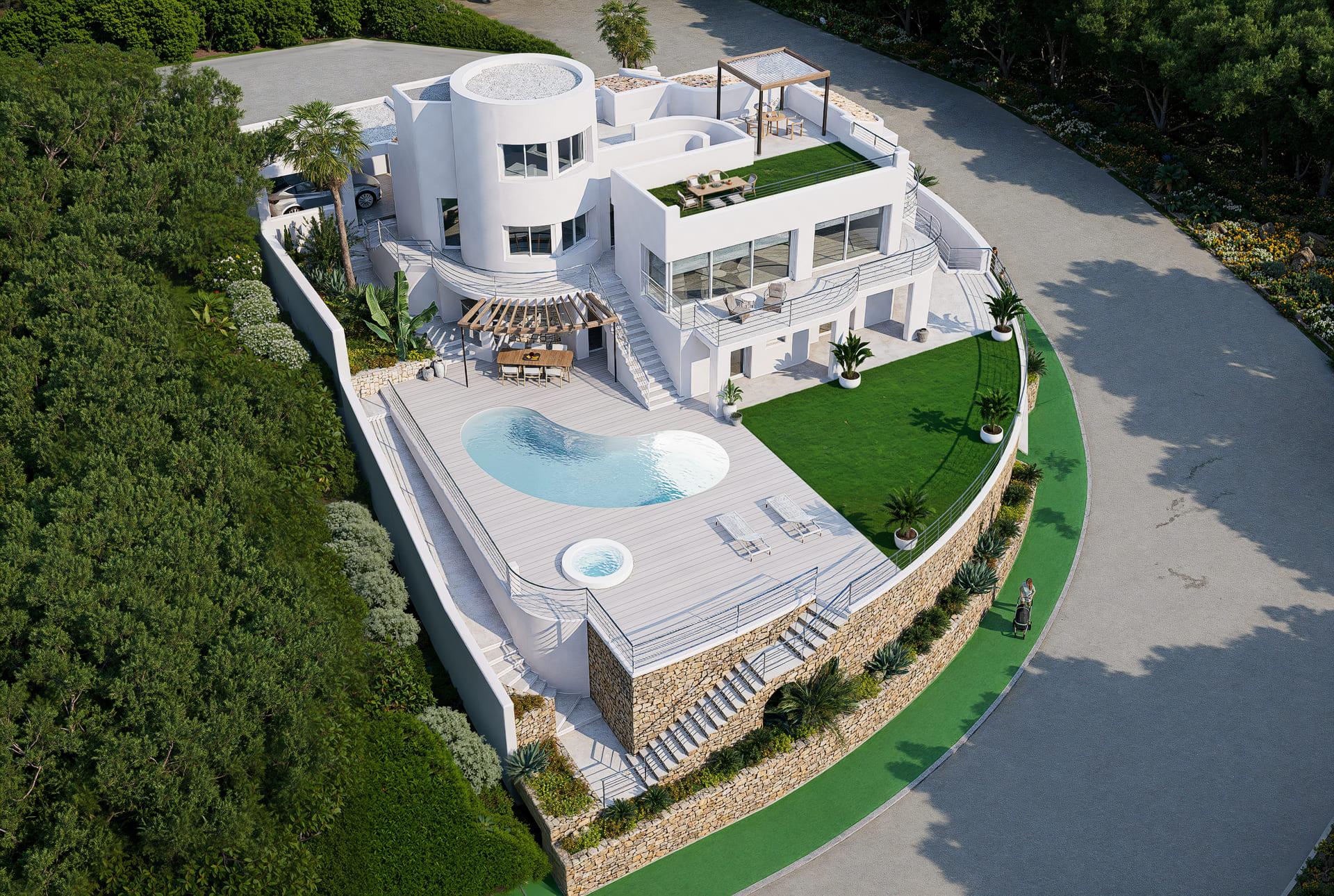 Aerial view of villa plot in Altea Hills, Altea