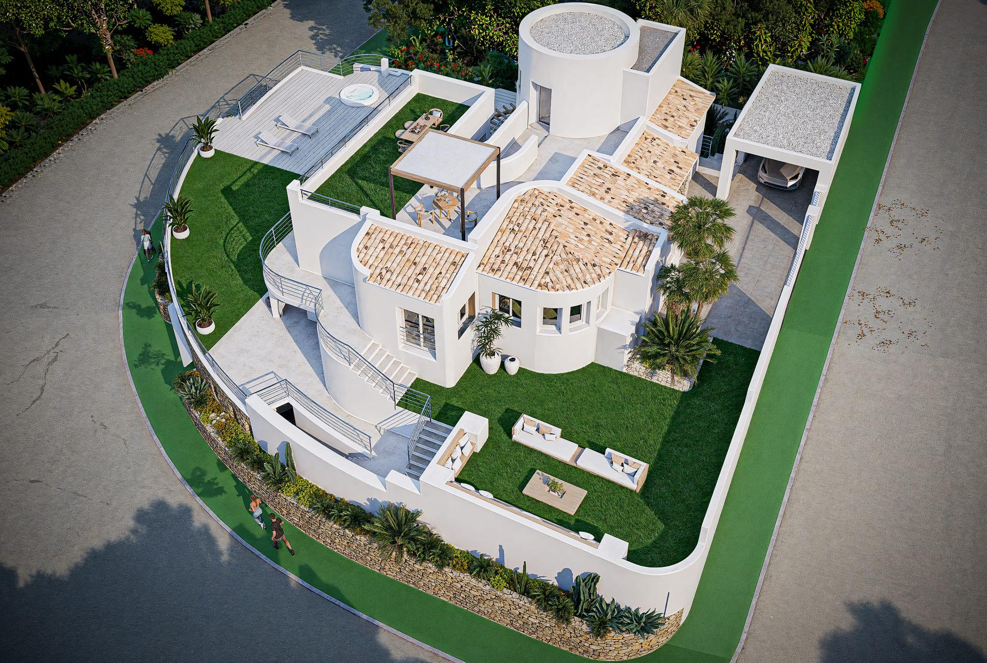 Detail of exterior finish on new-build villa, Altea Hills