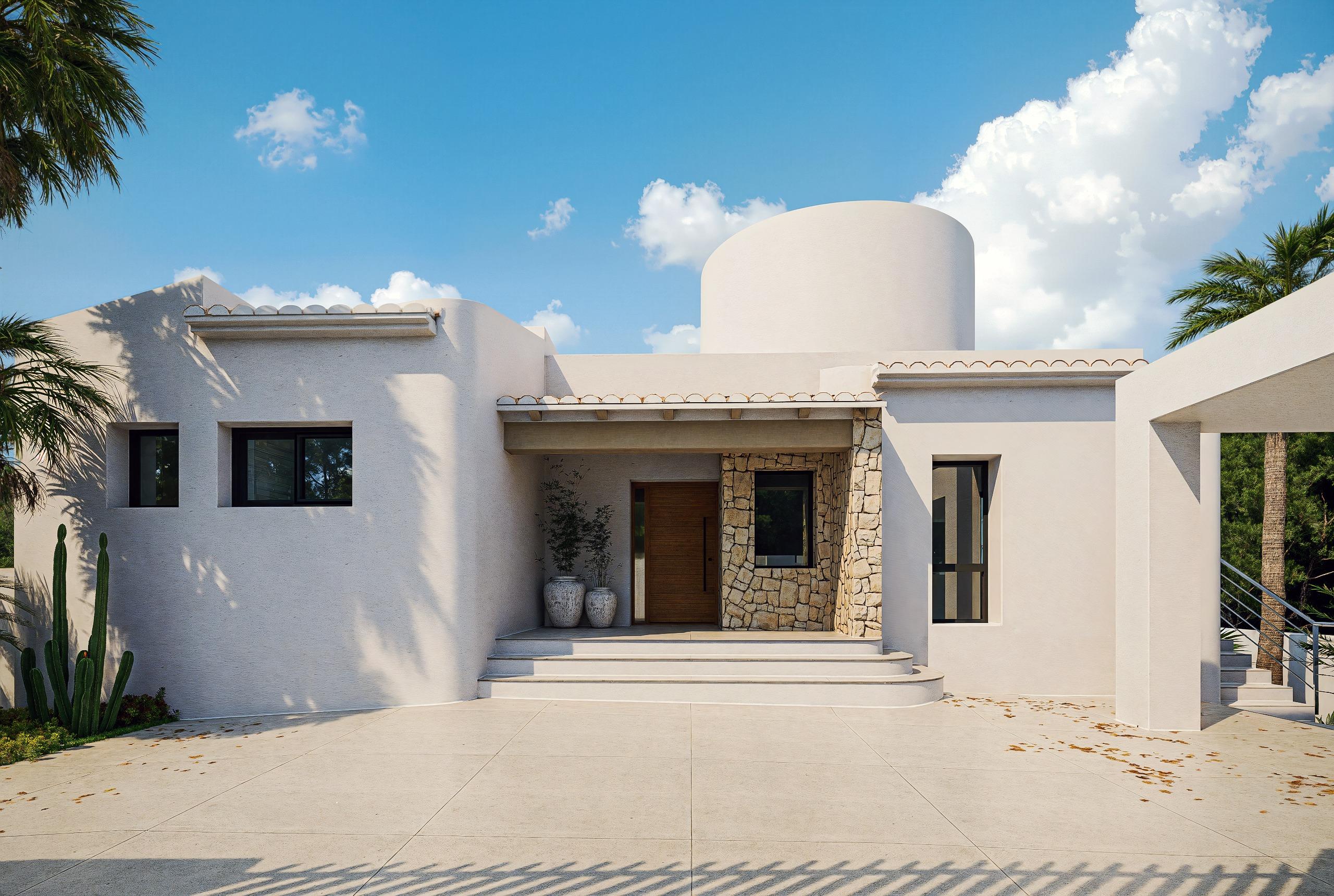 Evening exterior of 4-bedroom new-build villa, Altea Hills