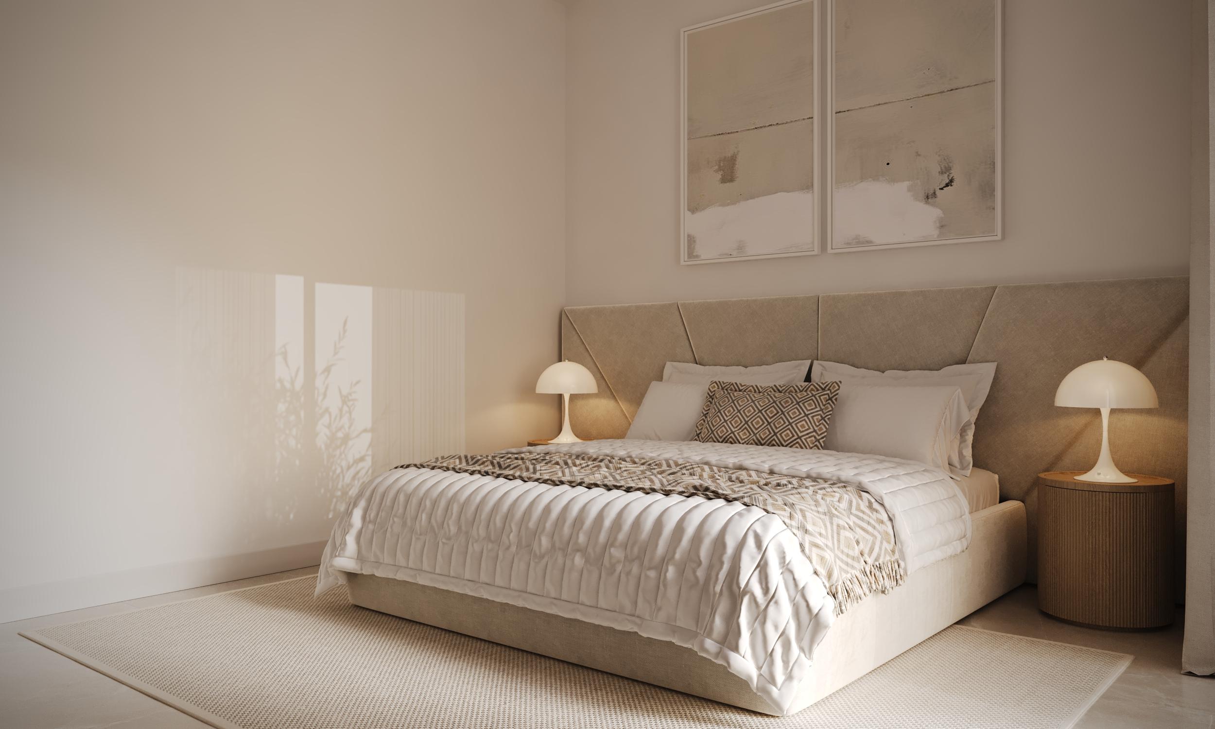 Master bedroom with large windows in 3-bedroom penthouse, Sotoserena