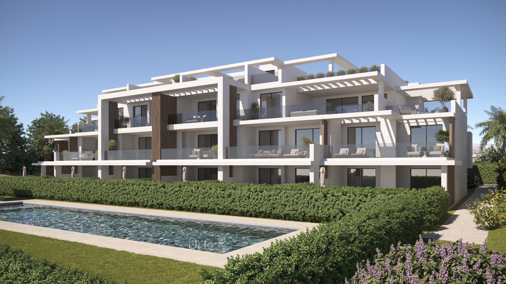 Building exterior of new-build development, Sotoserena, Estepona
