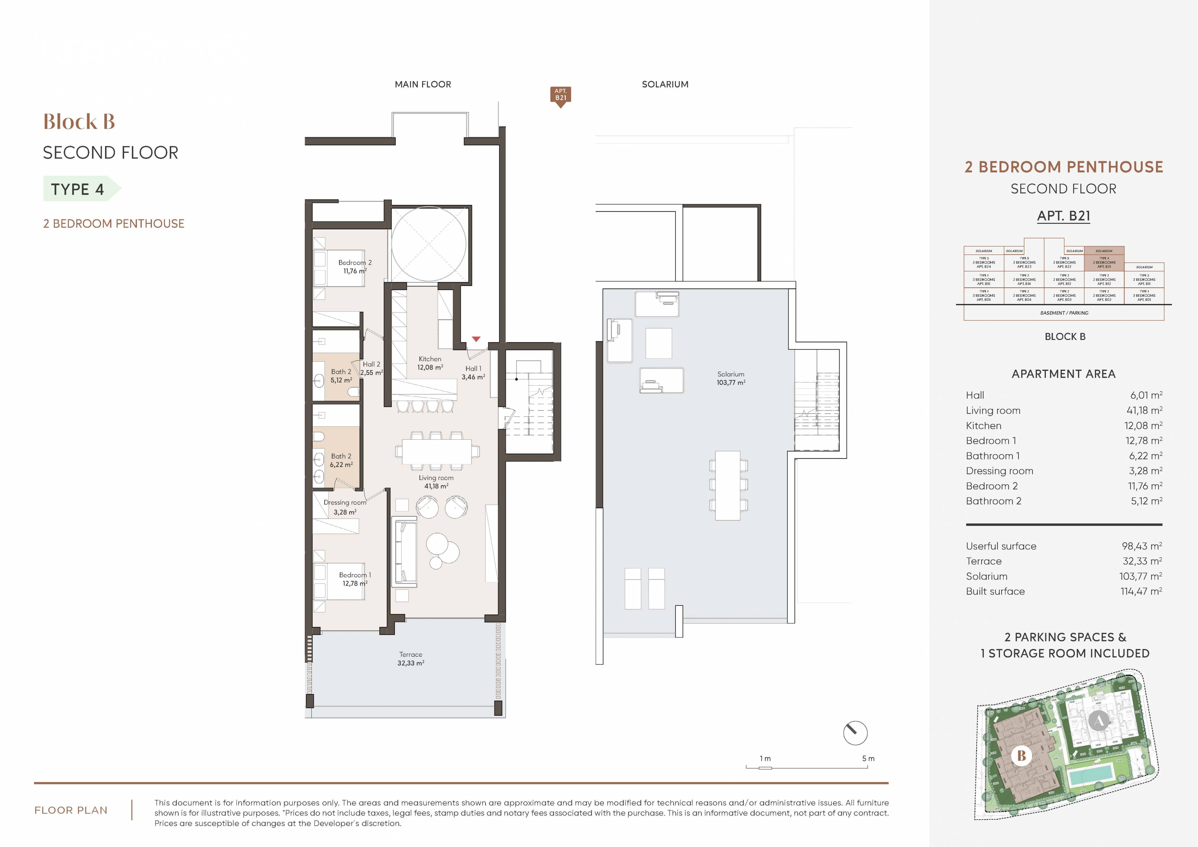 Floor plan of 2-bedroom penthouse in Sotoserena, Estepona