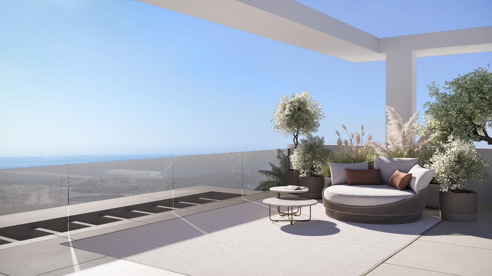 Render of master bedroom in new-build penthouse, Sotoserena